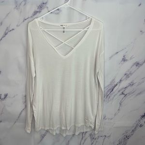 PINK by Victoria secret white criss cross long sleeve shirt sz XS